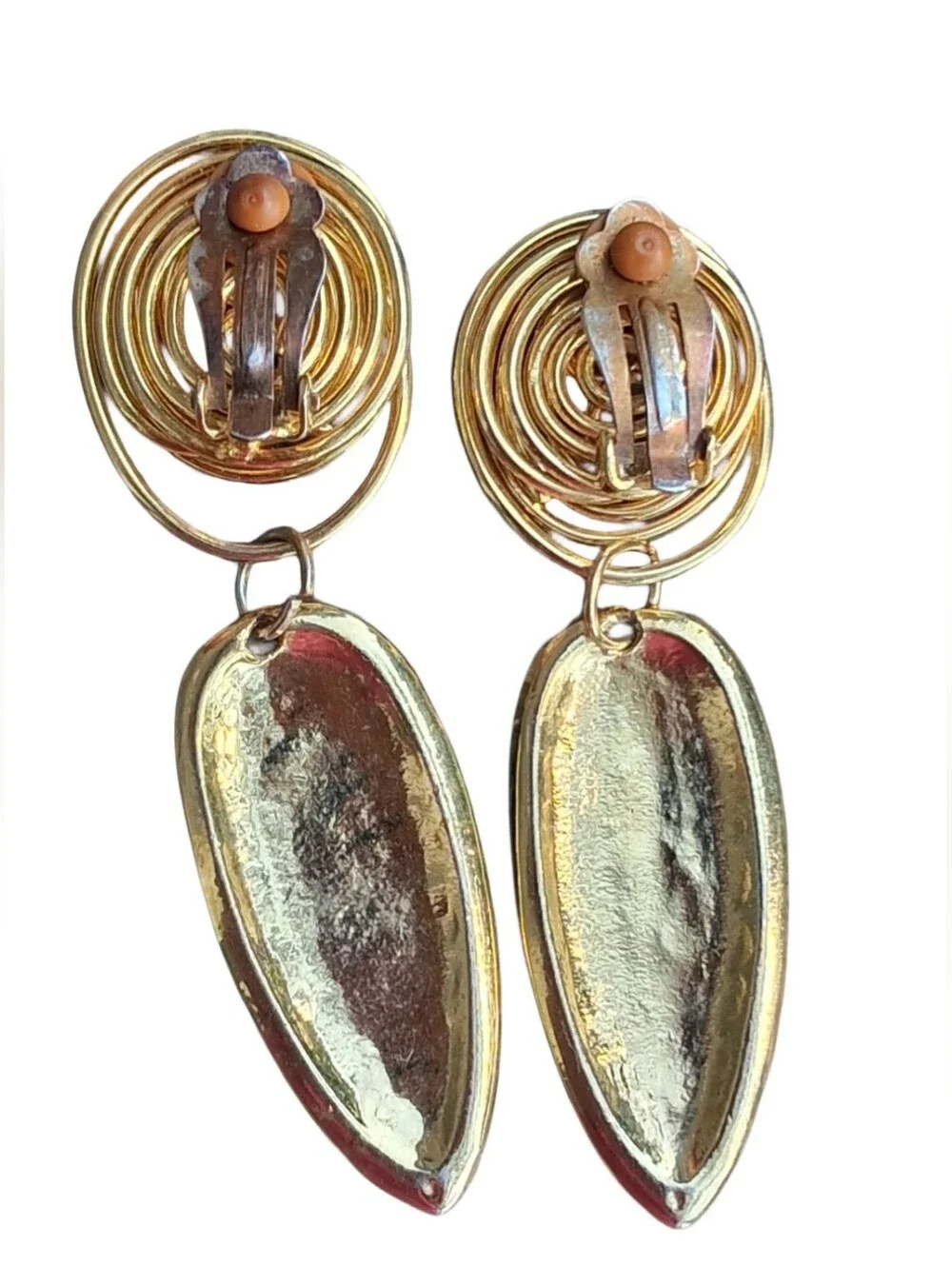 Vintage Gold Tone Wire Swirl Swag Dangle Clip On Earrings Statement MCM